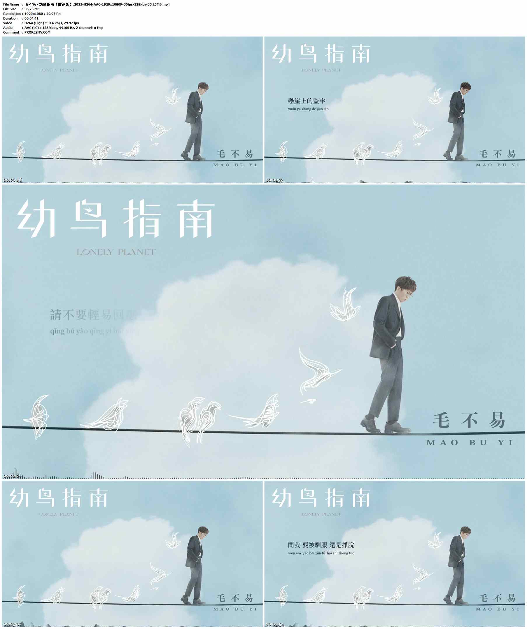 毛不易 - 幼鸟指南（歌词版）.2021-H264-AAC-1920x1080P-30fps-128kbs-35.25MB官方MV_高清MV